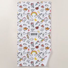 Niedliches Kawaii Muster individuelles, monogramm  Strandtuch