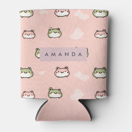 Niedliches Kawaii Pastel Frog Design auf rosa pers Dosenkühler (Vorderseite)
