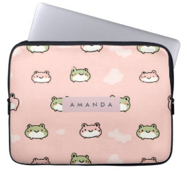 Niedliches Kawaii Pastel Frog Design auf rosa pers Laptopschutzhülle