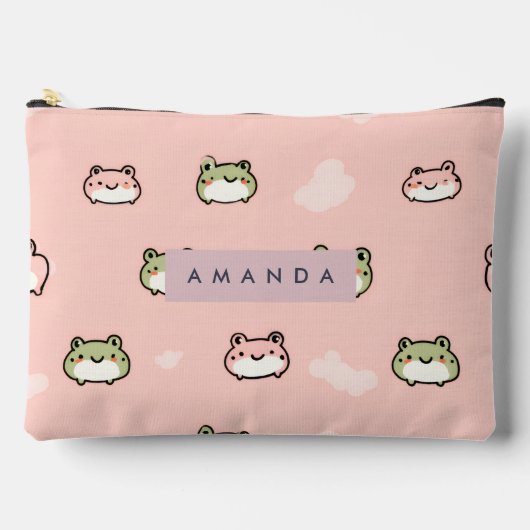 Niedliches Kawaii Pastel Frog Design auf rosa pers Zubehörtasche (Vorderseite)
