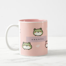 Niedliches Kawaii Pastel Frog Design auf rosa pers Zweifarbige Tasse