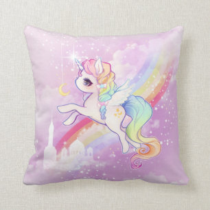 Niedliches Kawaii Pastelleinicorn mit Regenbogen u Kissen