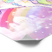 Niedliches Kawaii Pastelleinicorn mit Regenbogen u Poster (Ecke)