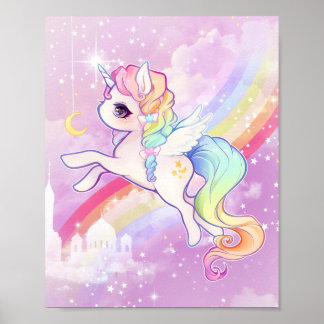 Niedliches Kawaii Pastelleinicorn mit Regenbogen u Poster