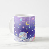 Niedliches kawaii Pastellunicorn mit Kaffeetasse (Vorderseite Links)