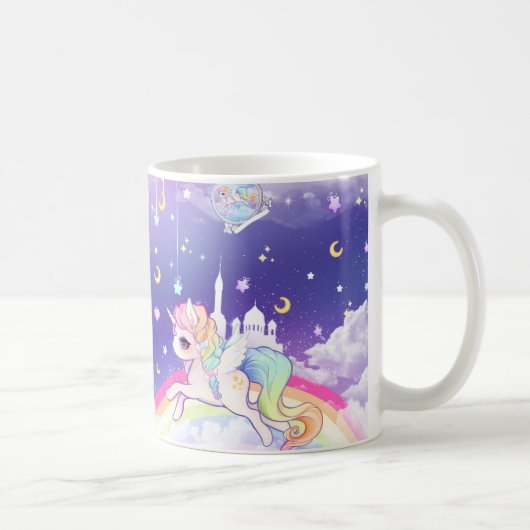 Niedliches kawaii Pastellunicorn mit Kaffeetasse (Rechts)
