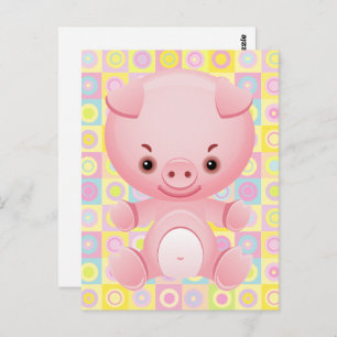 Niedliches Kawaii PINK pIG Muster PostCARD Postkarte