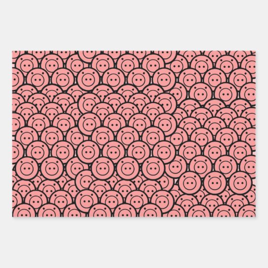 Niedliches Kawaii Pink Pigments & Ferkel Muster Ve Geschenkpapier Set (Vorderseite)