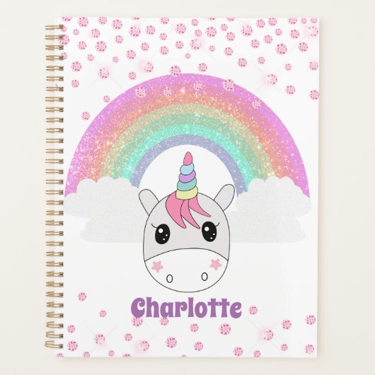 Niedliches Kawaii-Rainbow-Einhorn mit Individuelle Planer (Vorderseite)