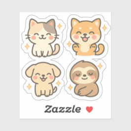 Niedliches Kawaii-Set | Katze, Hund, Faultier Aufkleber