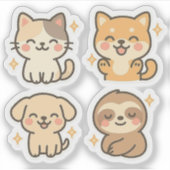 Niedliches Kawaii-Set | Katze, Hund, Faultier Aufkleber (Vorderseite)