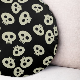 Niedliches Kawaii Skull Pattern Schwarzes Rundpilz Rundes Kissen