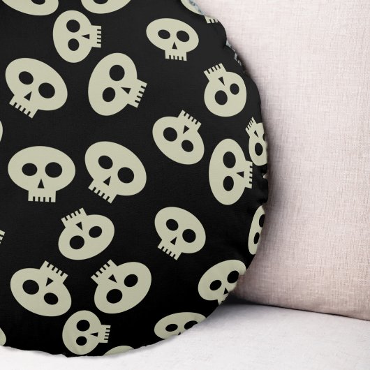 Niedliches Kawaii Skull Pattern Schwarzes Rundpilz Rundes Kissen