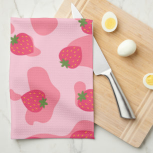 Niedliches Kawaii Strawberry Cow Muster Geschirrtuch