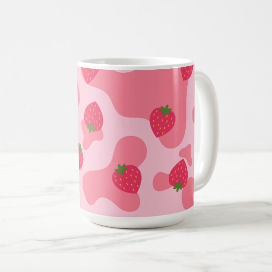 Niedliches Kawaii Strawberry Cow Muster Kaffeetasse (VorderseiteRechts)