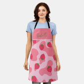 Niedliches Kawaii Strawberry Cow Muster Schürze (Getragen)