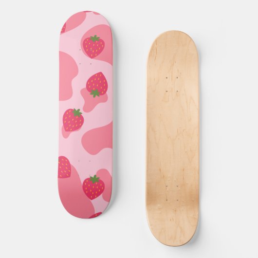 Niedliches Kawaii Strawberry Cow Muster Skateboard (Vorderseite)