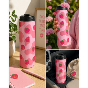 Niedliches Kawaii Strawberry Cow Muster Thermosbecher