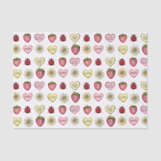 Niedliches Kawaii Strawberry Valentinstag Muster Seidenpapier (Vorderseite)