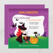 Niedliches Kid-Halloween-Party mit Hexe Einladung (Vorne/Hinten)