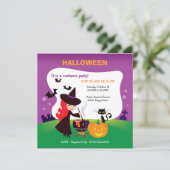 Niedliches Kid-Halloween-Party mit Hexe Einladung (Stehend Vorderseite)