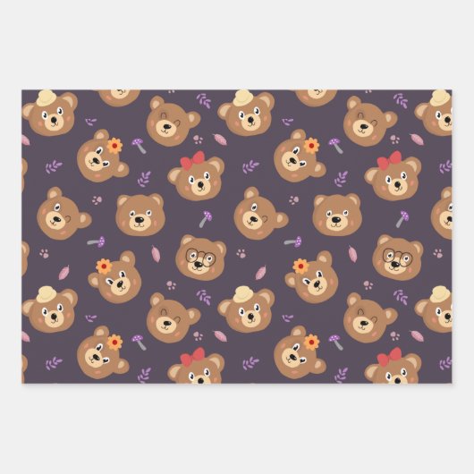 Niedliches Kid Teddy Bär dekoratives Muster Geschenkpapier Set (Vorderseite)