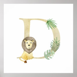Niedliches Kids Animal Lion Monogram D Kinderzimme Poster