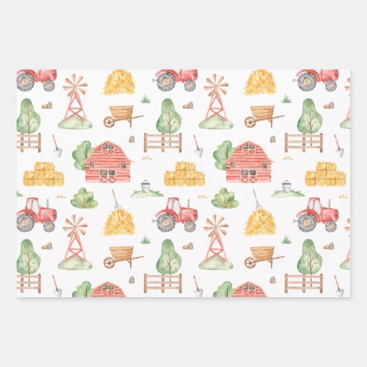 Niedliches Kids Bauer Muster mit Vorname Geschenkpapier Set (Vorderseite)