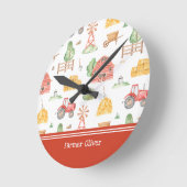 Niedliches Kids Bauer Muster mit Vorname Runde Wanduhr (Winkel)