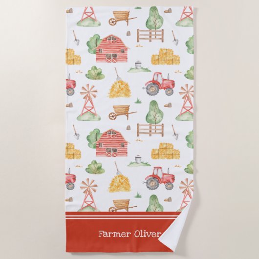 Niedliches Kids Bauer Muster mit Vorname Strandtuch (Vorderseite)