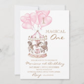 Niedliches Kid's Carousel Unicorn Girly 1. Geburts Einladung (Vorderseite)