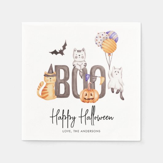 Niedliches kid's Happy Halloween Katzen Ghosts Pum Serviette (Vorderseite)
