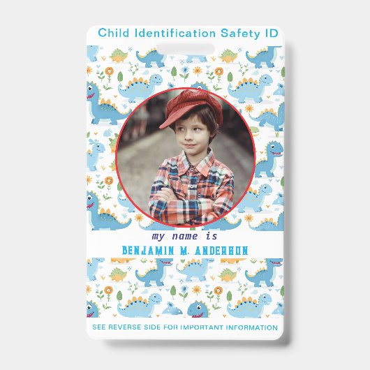 Niedliches Kind Dinosaurier Farbiges, benutzerdefi Ausweis (Vorderseite)