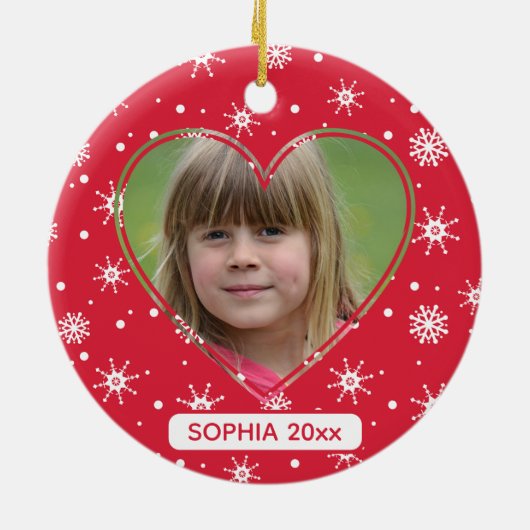 Niedliches Kind Foto Schneeflocken Weihnachten Keramik Ornament (Hinten)