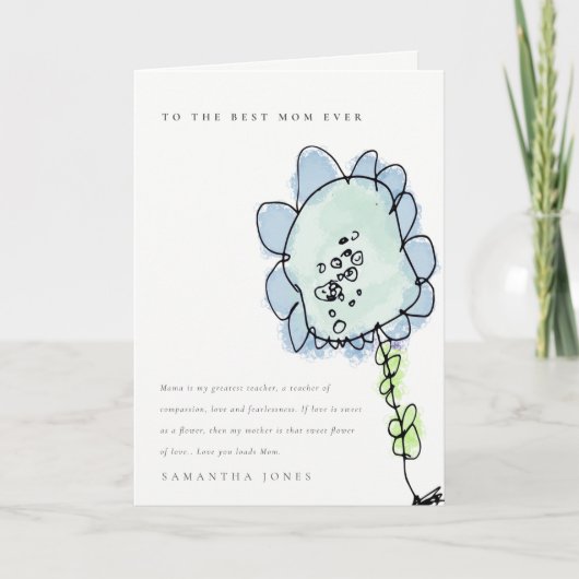 Niedliches Kind Gezeichnet Rosa Blume Botanische M Karte (Vorderseite)