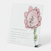 Niedliches Kind Gezeichnet Rosa Blume Botanischer Sockelschild (Vorderseite)