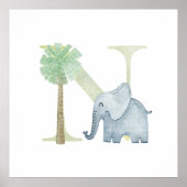 Niedliches Kind Tierisches ELEPHANT Monogramm N Ki Poster (Vorne)