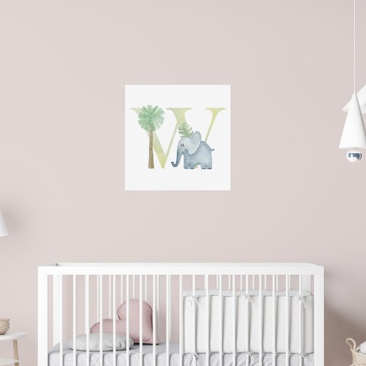 Niedliches Kind Tierisches ELEPHANT Monogramm W Ki Poster (Kinderzimmer 2)