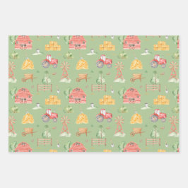 Niedliches Kinderbauernmuster Geschenkpapier Set