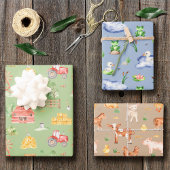Niedliches Kinderbauernmuster Geschenkpapier Set