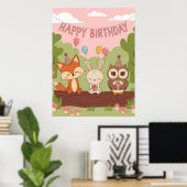 Niedliches Kindergeburtsstil mit Fox, Bunny & Owl Poster (Heimbüro)