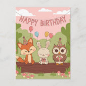 Niedliches Kindergeburtsstil mit Fox, Bunny & Owl Postkarte (Vorderseite)