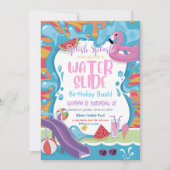 Niedliches Kindergeburtstag-Party mit Wasserrutsch Einladung (Vorderseite)