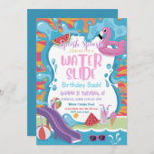 Niedliches Kindergeburtstag-Party mit Wasserrutsch Einladung (Vorne/Hinten)
