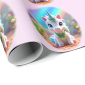 Niedliches Kinderspiel und Regenbogen, Mädchengebu Geschenkpapier