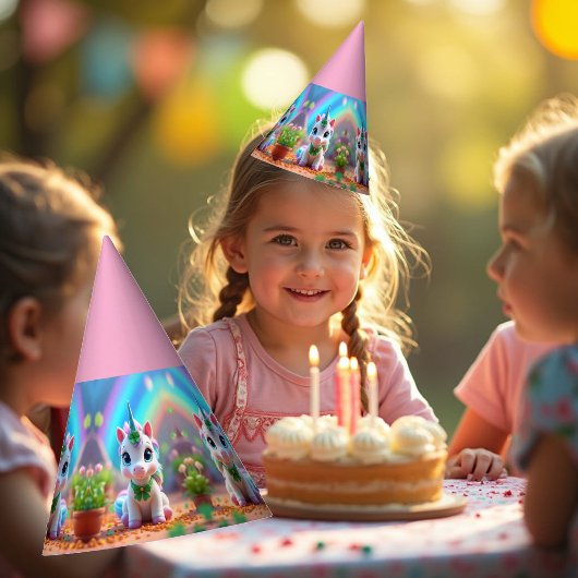 Niedliches Kinderspiel und Regenbogen, Mädchengebu Partyhütchen