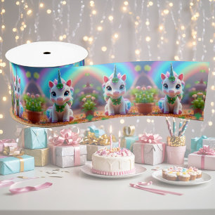 Niedliches Kinderspiel und Regenbogen, Mädchengebu Satinband