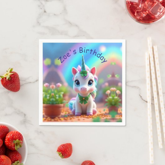 Niedliches Kinderspiel und Regenbogen, Mädchengebu Serviette (Beispiel)