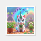 Niedliches Kinderspiel und Regenbogen, Mädchengebu Serviette (Vorderseite)