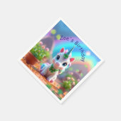 Niedliches Kinderspiel und Regenbogen, Mädchengebu Serviette (Ecke)